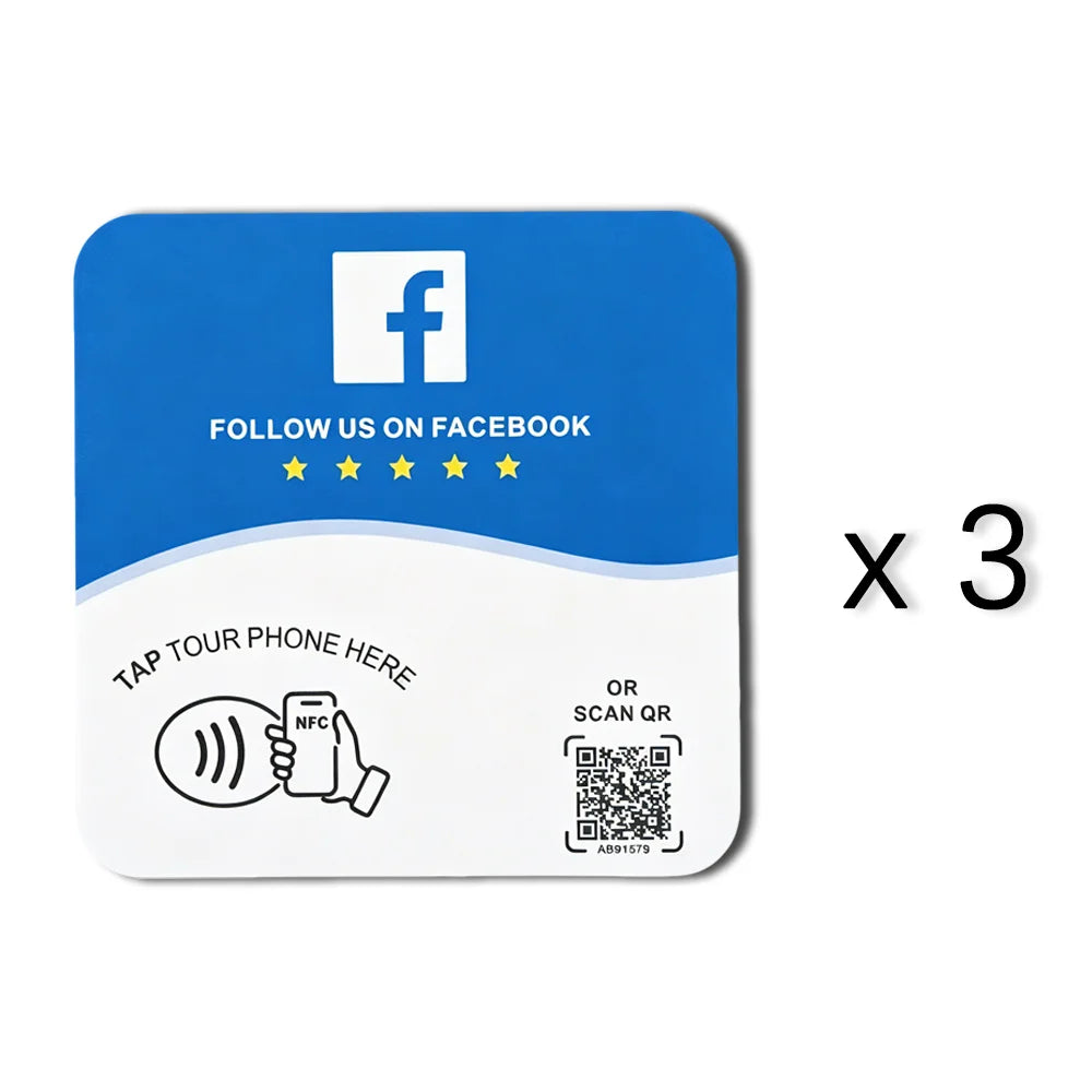 Facebook 3PCS Color NFC 215 Square Review Card – Programmable Table Stand