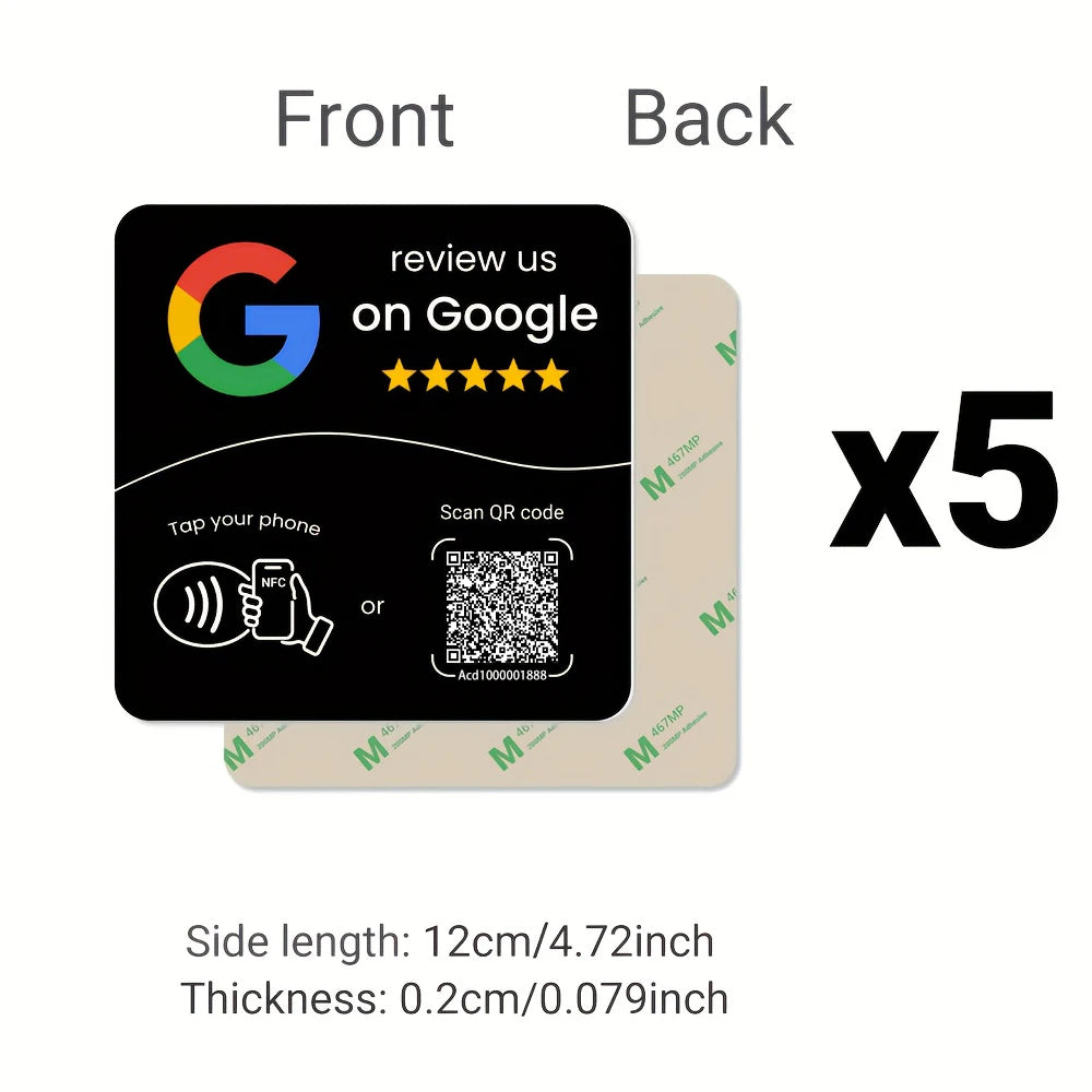 Black 5PCS Color NFC 215 Square Review Card – Programmable Table Stand